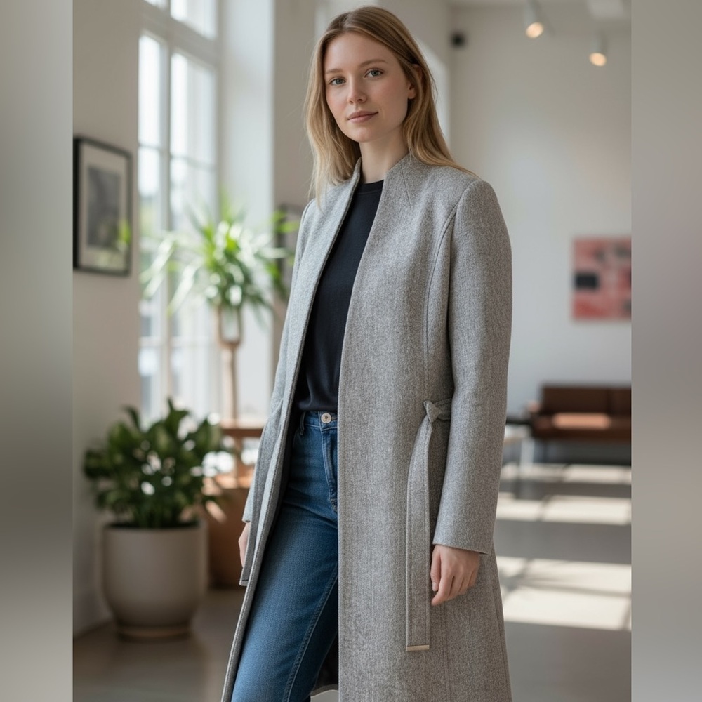 Calvin Klein Women's Wool Blend Open Front Coat In Oatmeal